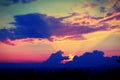 Wonderful sunset with dark blue clouds, evening Royalty Free Stock Photo