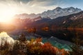 Wonderful sunset at the famous lake Eibsee Royalty Free Stock Photo