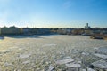 Sunset landscape with the ice drift in Helsinki Royalty Free Stock Photo