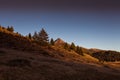 Wonderful sunset over woods around the top of a volcano-shaped mountain