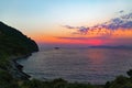 Wonderful sunset scenery of the Aegean Sea in Darboaz Cove. Royalty Free Stock Photo