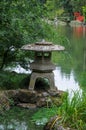 Oriental park with wunderful trees and stone lamps