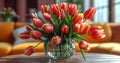 Wonderful tulips. Template for March 8. International Women\'s Day.