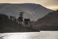 Wonderful unusual Winter landscape views of mountain ranges around Ullswater in Lake District viewed from boat on lake Royalty Free Stock Photo