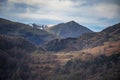 Wonderful unusual Winter landscape views of mountain ranges around Ullswater in Lake District viewed from boat on lake Royalty Free Stock Photo