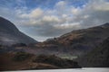 Wonderful unusual Winter landscape views of mountain ranges around Ullswater in Lake District viewed from boat on lake Royalty Free Stock Photo