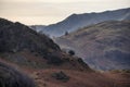 Wonderful unusual Winter landscape views of mountain ranges around Ullswater in Lake District viewed from boat on lake Royalty Free Stock Photo