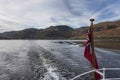 Wonderful unusual Winter landscape views of mountain ranges around Ullswater in Lake District viewed from boat on lake Royalty Free Stock Photo