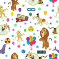 Wonderful vector seamless pattern of circus and funny animals. Royalty Free Stock Photo