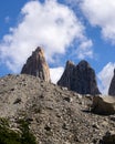 Wonderful vertical photo trekking in Torres del Paine, eighth wonder of the world in Chile, Chilean Patagonia in the Andes mountai