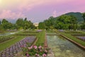 Wonderful view of botanical garden of Villa Taranto at sunset