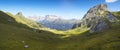 Wonderful view of the Dolomites - On background the view of Sella mountains with Sass Pordoi and SoÃÂ©l Italy. In foreground the