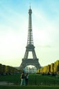Wonderful view of Eiffel Tower with lovey cpuple in Paris FRANCE