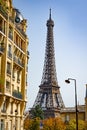 Wonderful view at the Eiffel Tower Paris from a residential district - CITY OF PARIS, FRANCE - SEPTEMBER 4. 2023