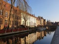 A wonderful view on a calm morning Brugge, Belgium from a canal Royalty Free Stock Photo