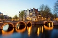 Wonderful view on houses of Amsterdam in night, Netherlands Royalty Free Stock Photo