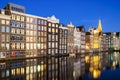 Wonderful view on houses of Amsterdam in night,Netherlands Royalty Free Stock Photo