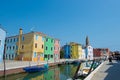 Walking through the streets of Burano. Colorful houses. Royalty Free Stock Photo