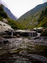 Wonderful view of mountains with the water from waterfall. Royalty Free Stock Photo