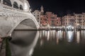 A wonderful view of Rialto Bridge at night in Venice, Italy Royalty Free Stock Photo