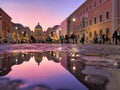 Wonderful view of St Peter Cathedral, Vatican, Rome, Italy. Sunset sky with night city lights Royalty Free Stock Photo