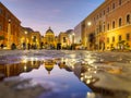 Wonderful view of St Peter Cathedral, Vatican, Rome, Italy. Sunset sky with night city lights Royalty Free Stock Photo