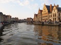 A wonderful view on a sunlit Gent, Belgium from a canal Royalty Free Stock Photo