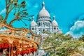 Sacre Coeur Cathedral on Montmartre Hill, Paris. France