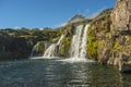 Wonderful waterfal Kirkjufellsfossl in Iceland, summer time
