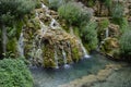 Wonderful Waterfalls With Silk Effect Of A Crystalline Greenish Water In Orbaneja Del Castillo. August 28, 2013. Orbaneja Del