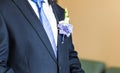 Wonderful wedding boutonniere on a costume of groom close-up