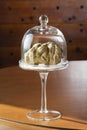 Wonderful white truffle in glass bell with pedestal