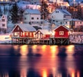 Wonderful winter cityscape of Reine town, Norway, Europe Royalty Free Stock Photo