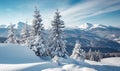 Wonderful Winter Landscape. Awesome Alpine Highlands in Sunny Day. Christmas holyday concept. Winter mountain forest. Snowy