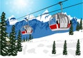 Wonderful winter scenery with ski lift cable booth or car