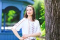 Beauty woman in spring blossom garden. Beautiful girl. Royalty Free Stock Photo