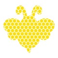Wonderful yellow contour design of bees with honeycombs on a white background