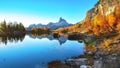 Wonderfull autumn view of Lake Federa in Dolomites