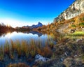 Wonderfull autumn view of Lake Federa in Dolomites