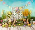 Wonderfull spring with rabbits custom made sett up Royalty Free Stock Photo