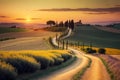 Wonderfully beautiful Tuscan sunset scenery in the summer.