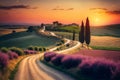 Wonderfully beautiful Tuscan sunset scenery in the summer.