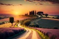 Wonderfully beautiful Tuscan sunset scenery in the summer.