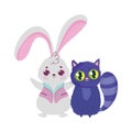 Wonderland, rabbit and cat cartoon character