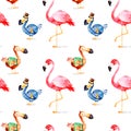 Magical pattern with fantasy Dodo birdand flamingo