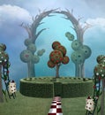 Wonderland surreal garden with a maze Royalty Free Stock Photo