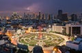 Wongwian Yai with lightning, Bangkok City, Thailand