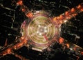Wongwian Yai roundabout. Aerial view of highway junctions. Roads shape circle in architecture and technology transportation
