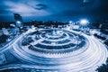 Wongwian Yai roundabout. Aerial view of highway junctions. Roads shape circle in structure of architecture and technology