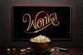 Wonka trailer or movie on TV screen. Astana, Kazakhstan - October 28, 2023. Royalty Free Stock Photo